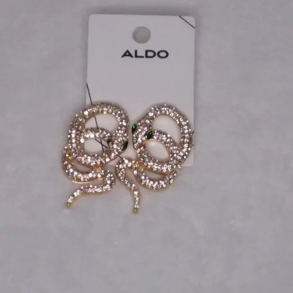 Aldo Jewelry Snake Pierce Earrings Gold Tone Clear Rhinestones